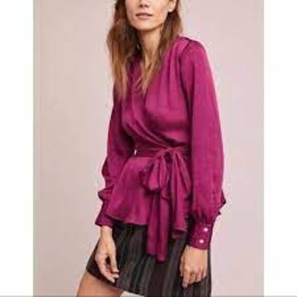Anthropologie Pink Moulinette Soeurs Brynn Wrap Blouse Size 4 - Picture 1 of 6